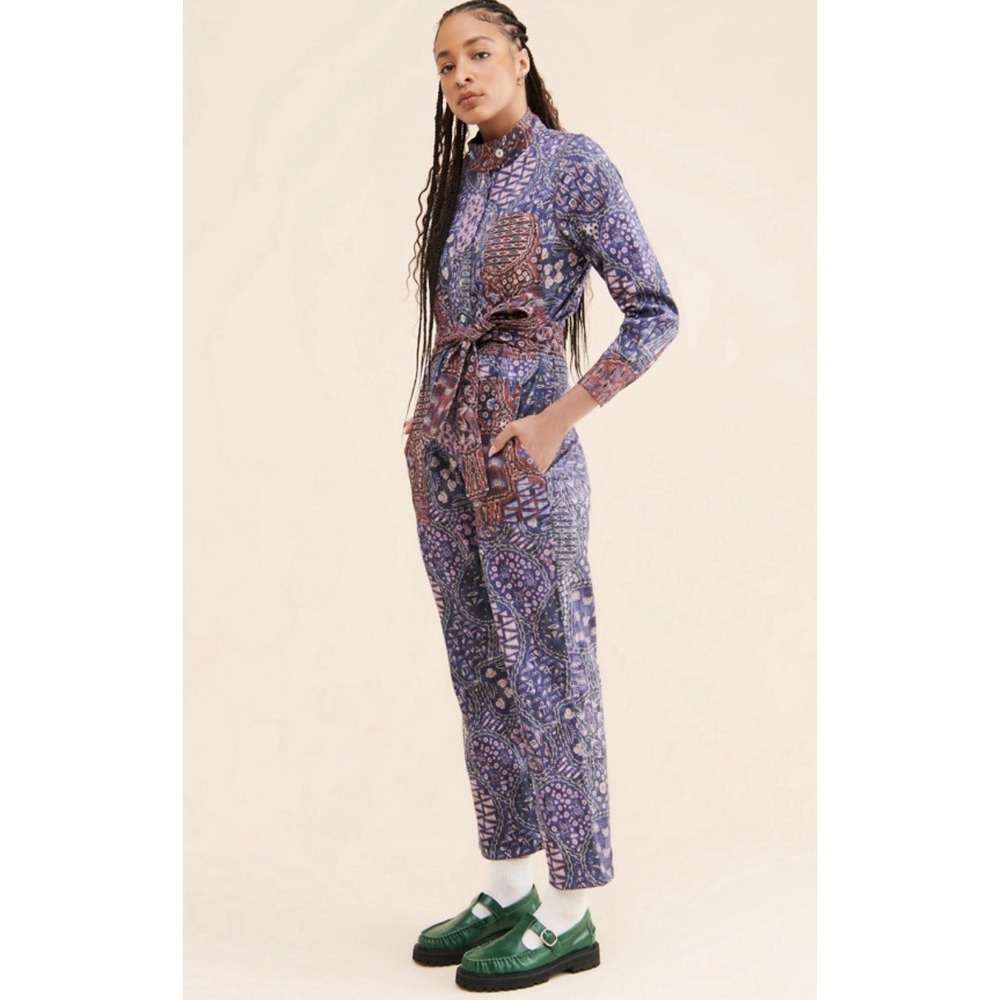 Chufy Gregory Printed Coverall Jumpsuit Blue Patchwork Belted Medium